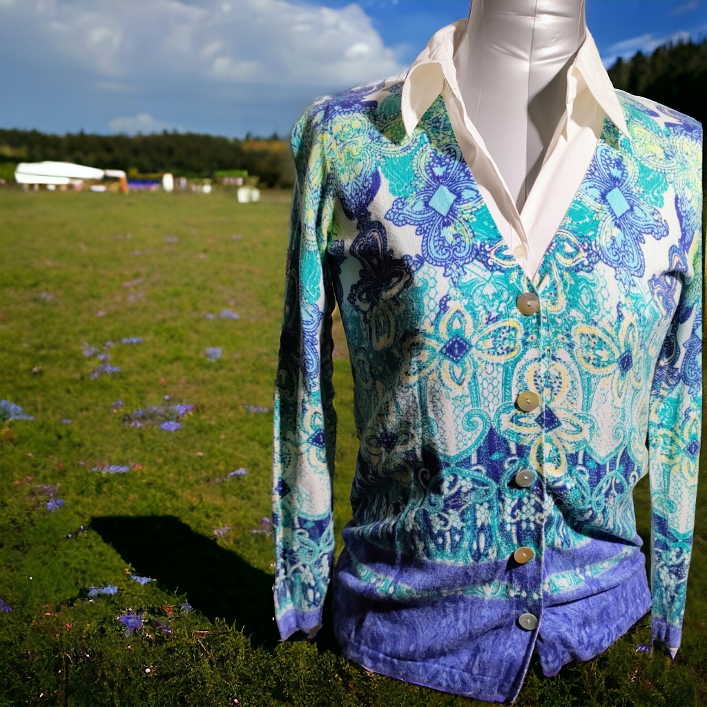 Chico's | Teal & Blue Button Up Cardigan | Euc Size S-M (Chico's Size 0)